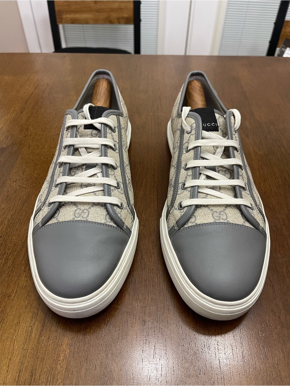Gucci Beige/Gray Supreme Canvas And Leather Cap Toe Low Top
Sneaker